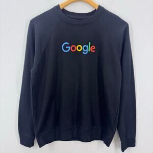 Google Crewneck Sweatshirt Pullover Black Medium Cotton Blend Tech Comfort EUC